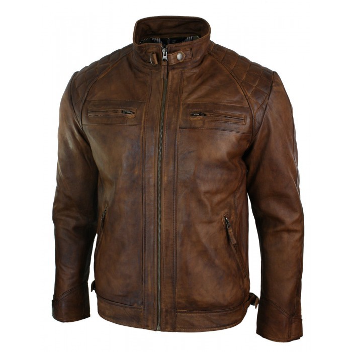 mens brown biker leather jacket