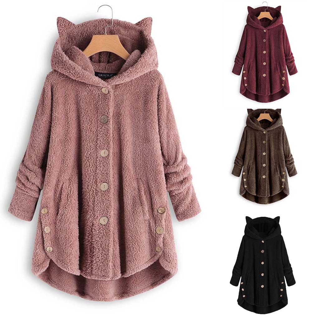 Fleece Oversize Warm Jacket With Cute Cat Ears on Storenvy