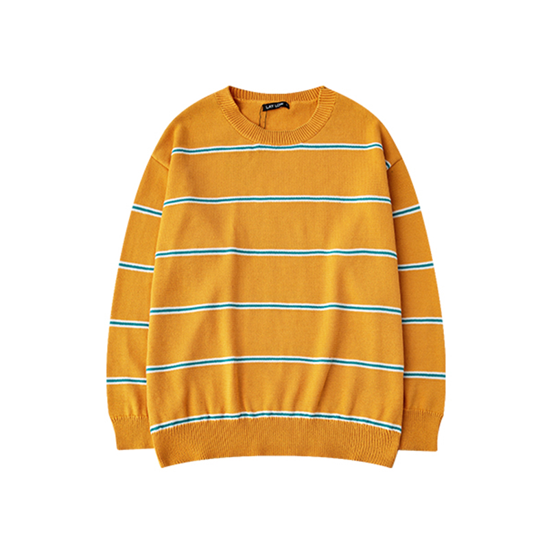 green sweater with yellow stripe