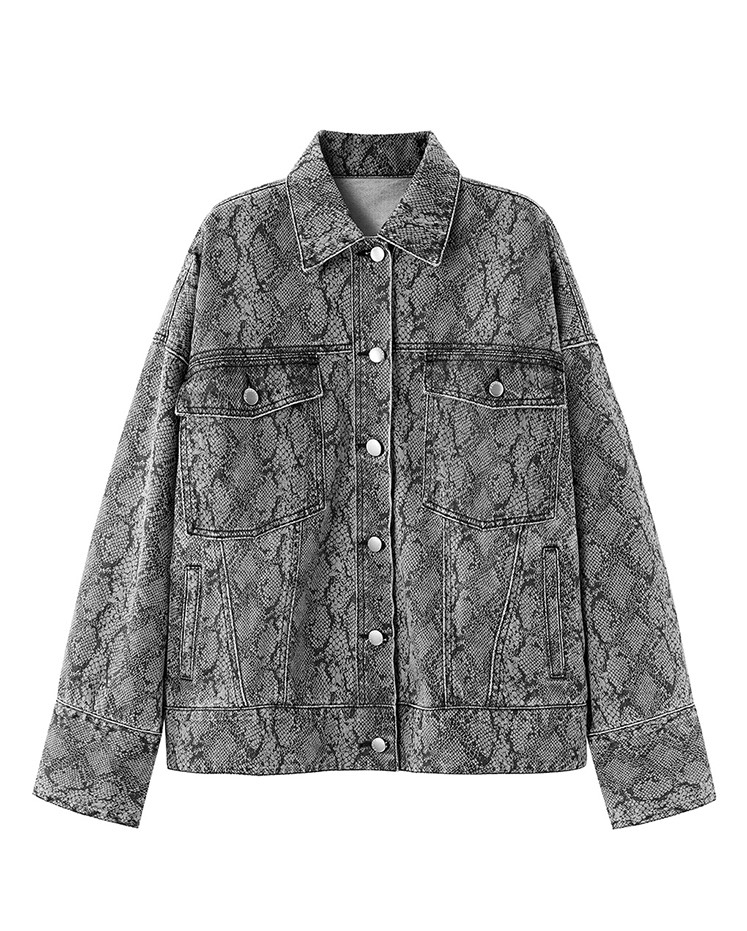 snake print denim jacket