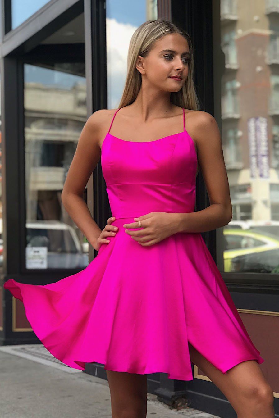 fuchsia homecoming dress