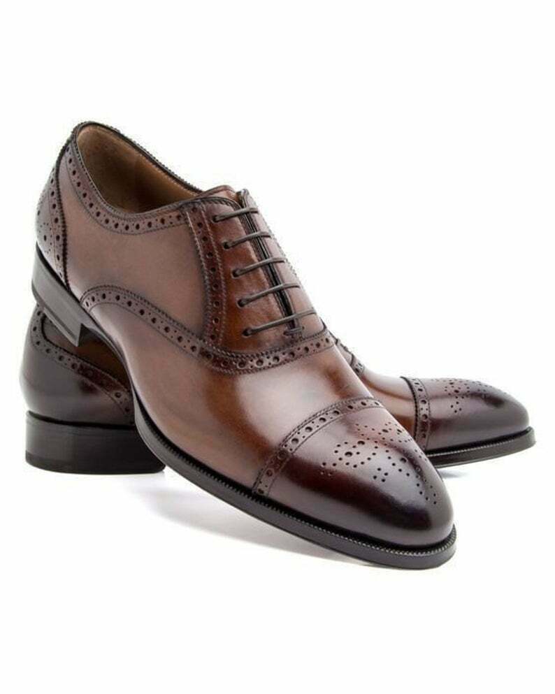 Men's Handmade Brown Oxford Shoes, Men Fashion Brown Leather Laceup Cap Toe Formal on Storenvy
