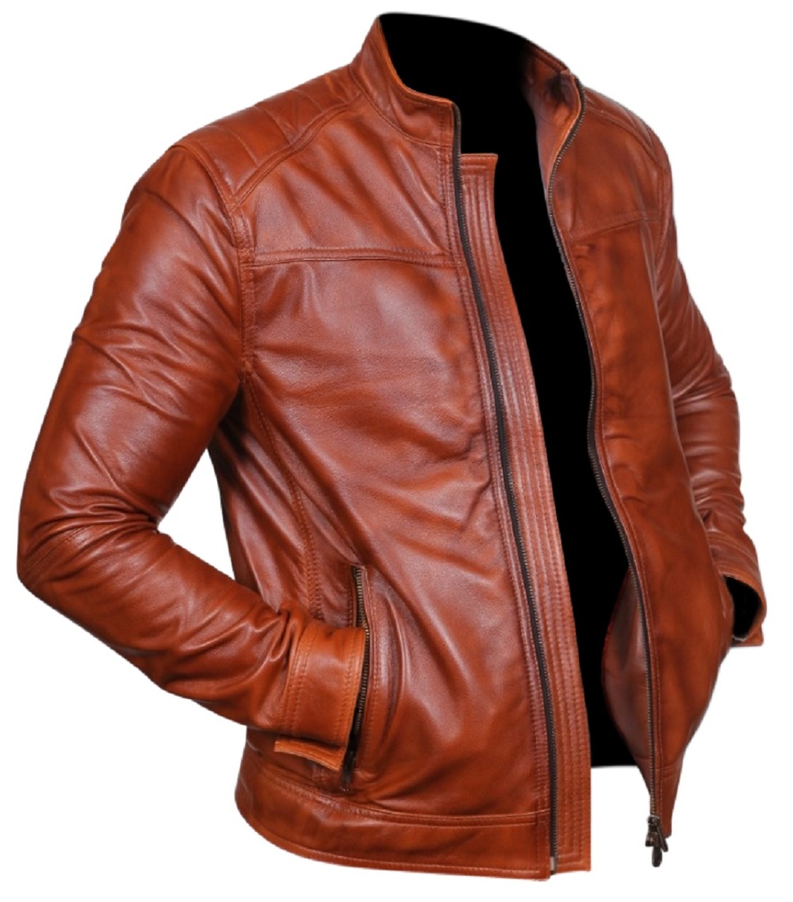 Handmade Men's Designer Biker Style Brown Color Zipper Genuine Leather
