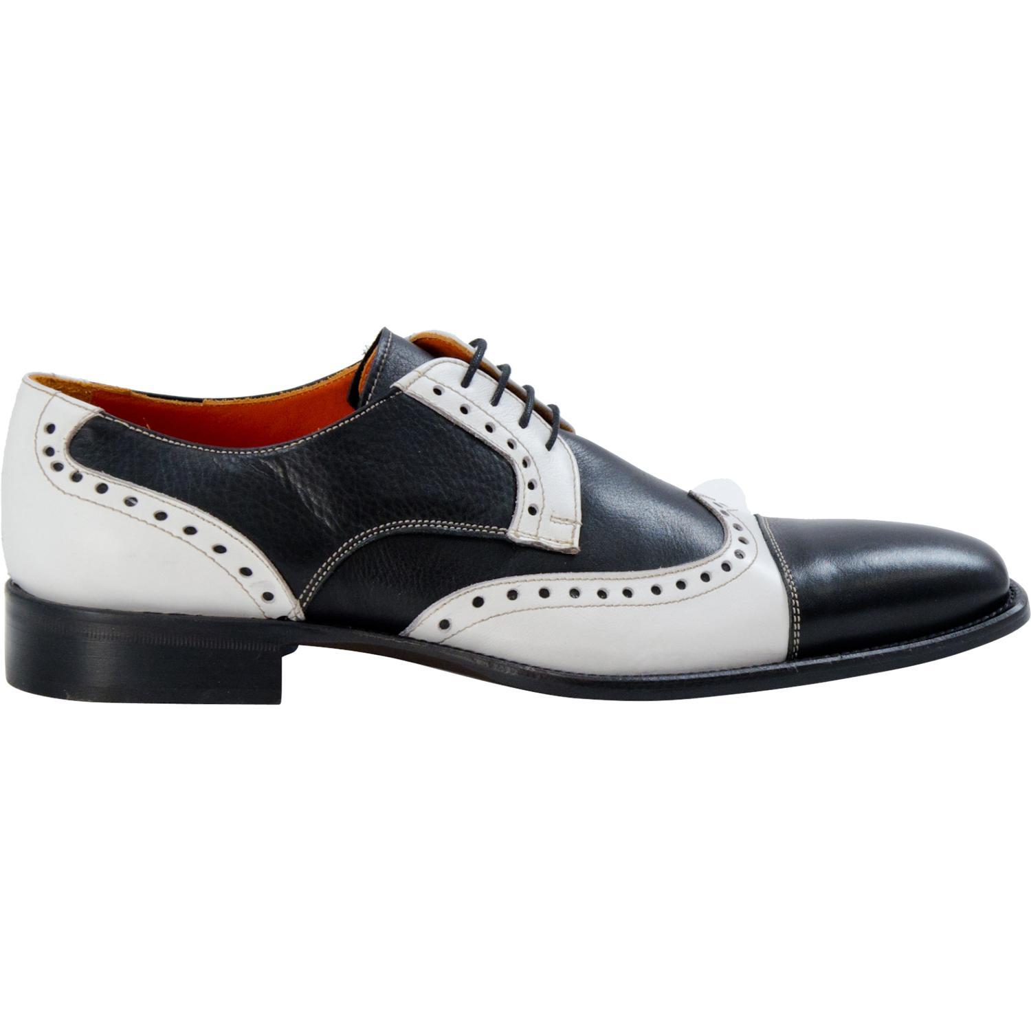 Rounded Cap Toe Black White Oxford Handmade Genuine Leather Party Wear Men Shoes on Storenvy