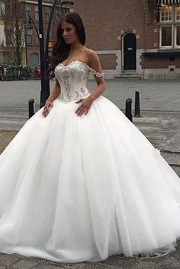 off shoulder ball gown wedding dress