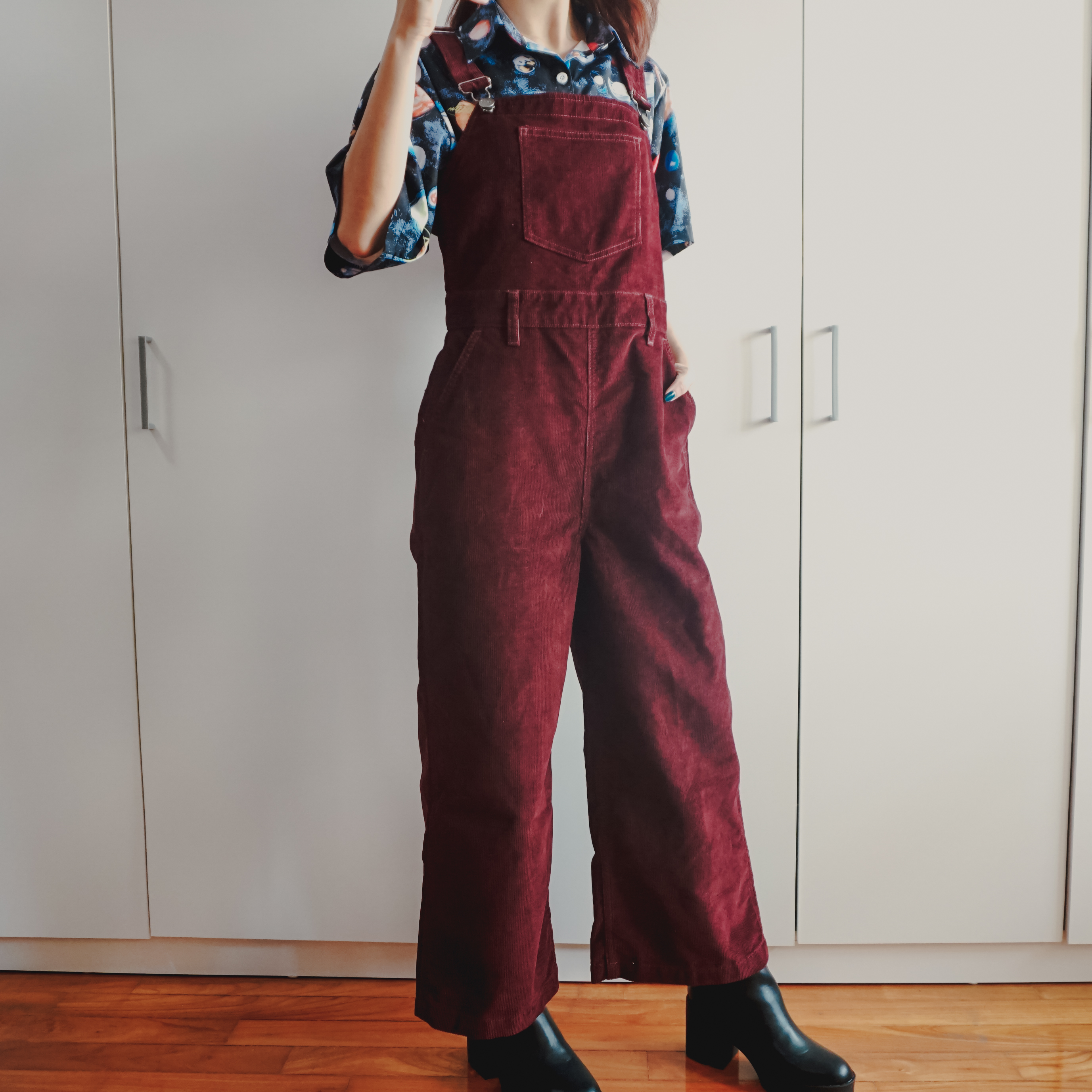 maroon corduroy overalls