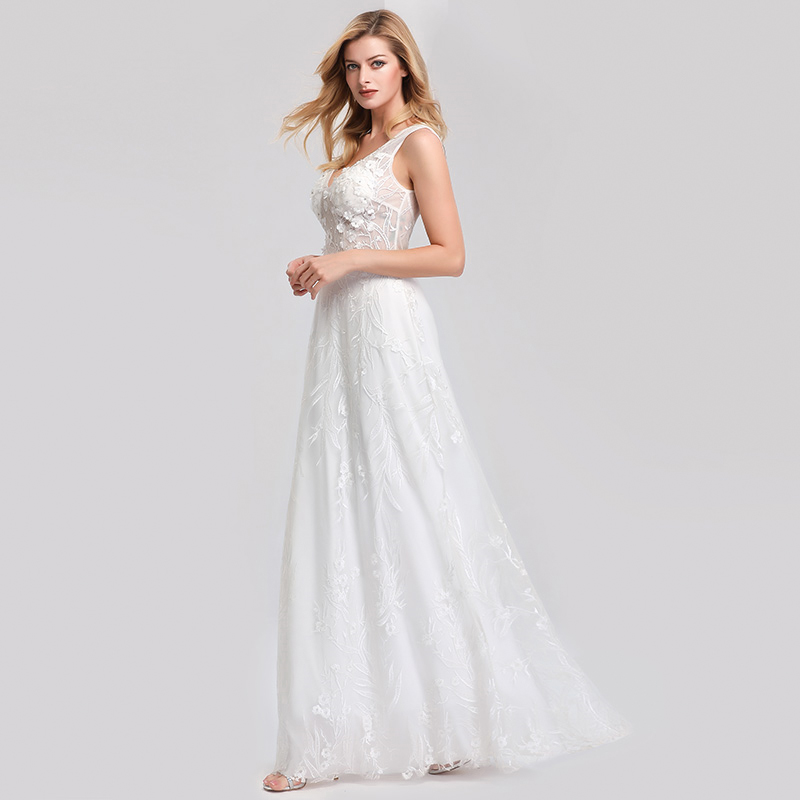 Simple white floral wedding dress