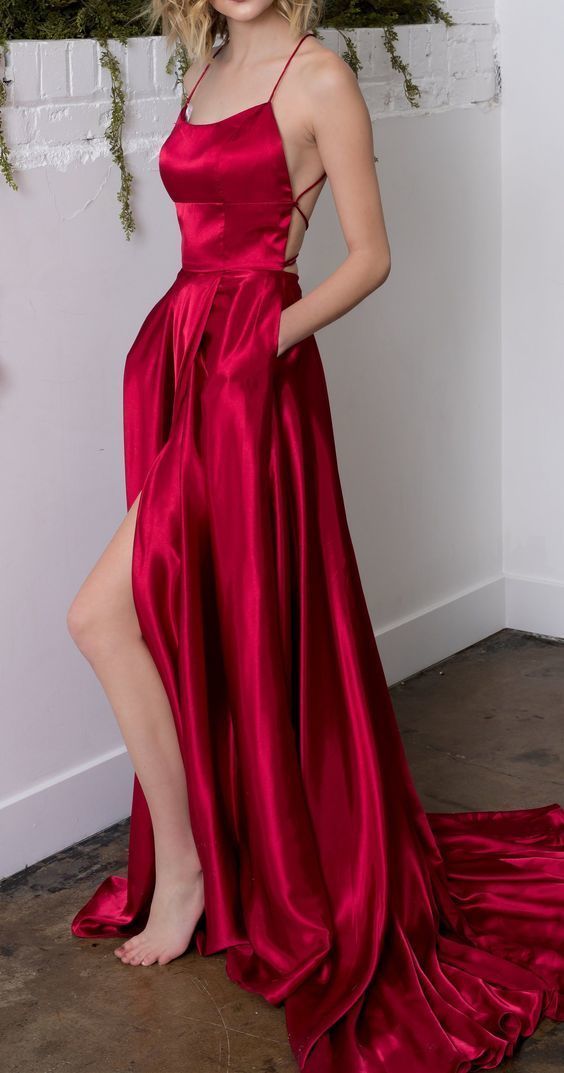 long satin dress with slit