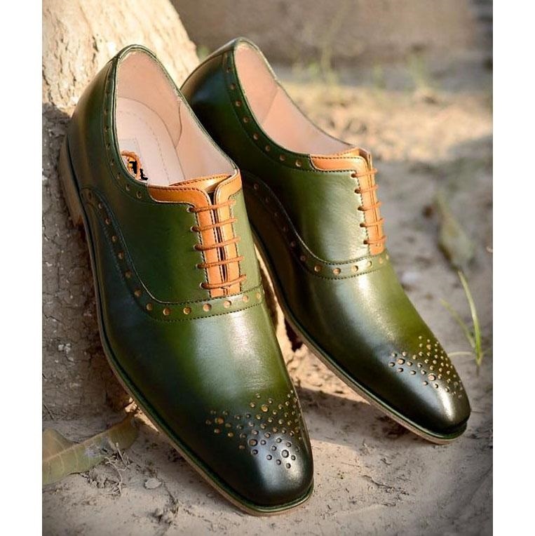 Handmade Olive Green Oxford Style Lace Up Stylish Mens Shoes · Branded ...