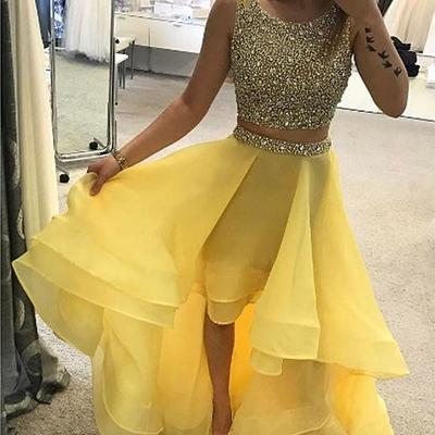 yellow 2 piece dress
