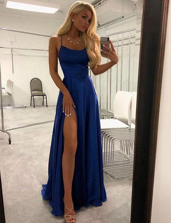 Simple navy blue prom dresses Clearance