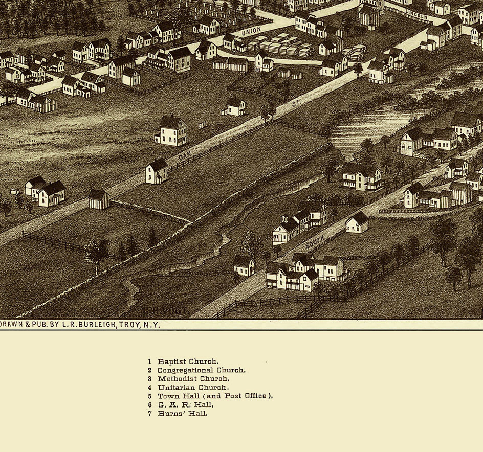 Milford, NH in 1886 Bird's Eye View Map, Aerial map, Panorama map