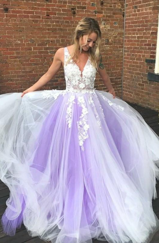 lavender tulle prom dress